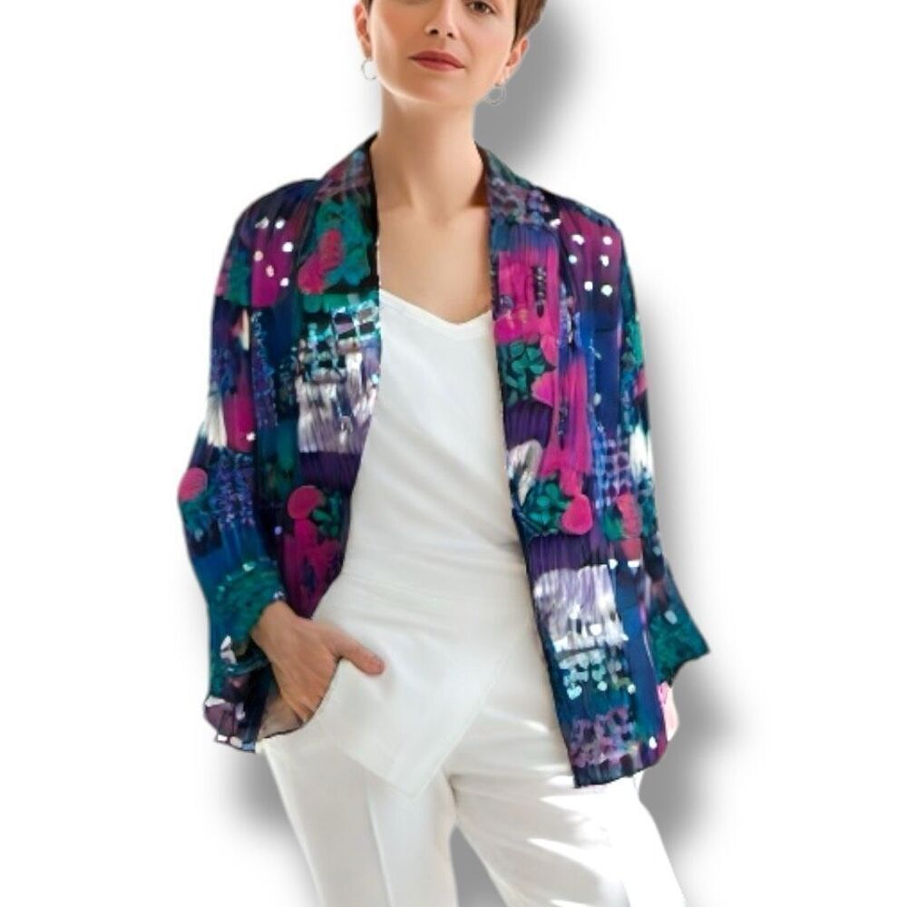 Vintage Kensington Square Blazer Jacket Colorful Abstract Floral Geometric Print